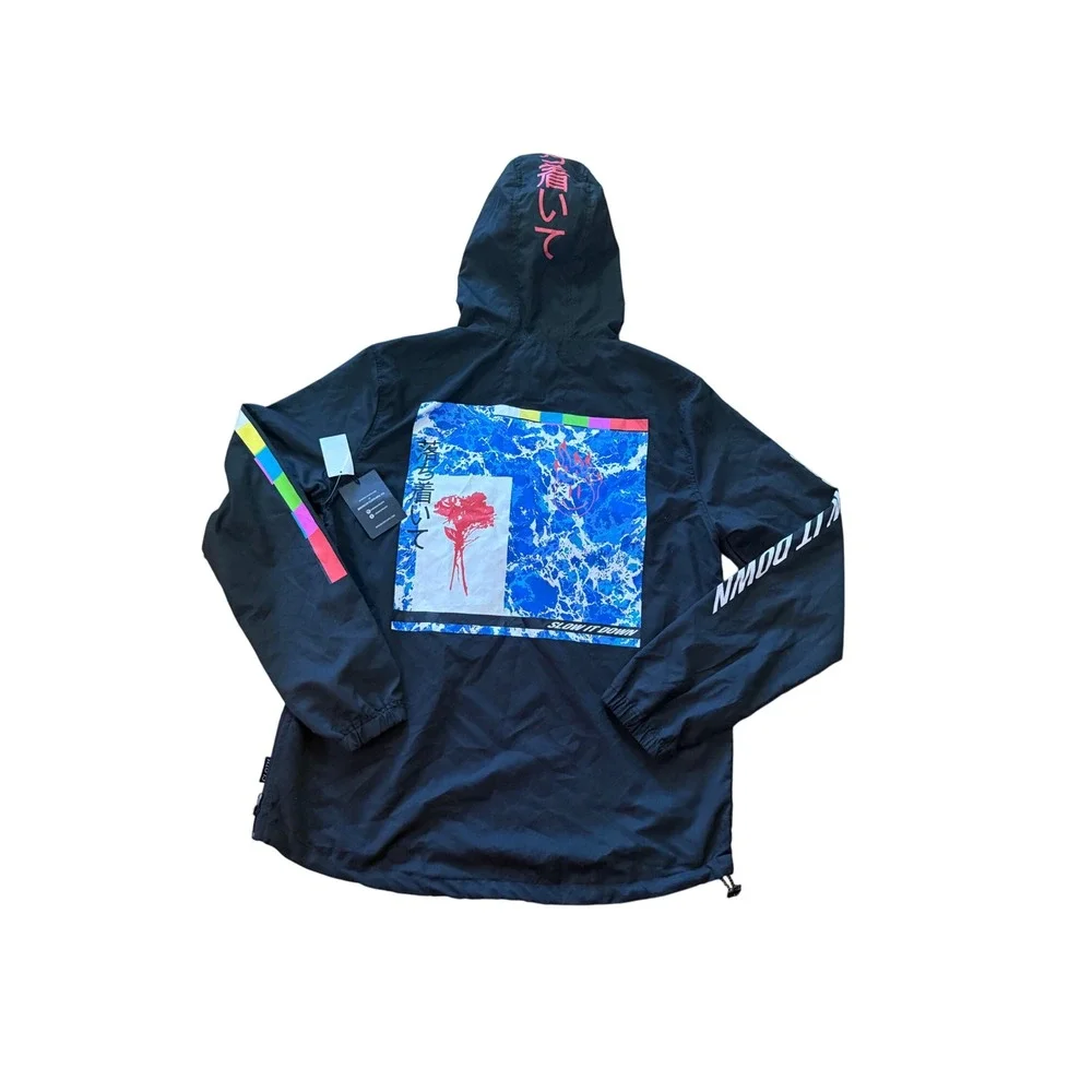 Trademark Brooklyn Cloth Anorak‎ Jacket Pullover Hoodie Graphic Black Mens med